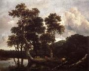 Jacob van Ruisdael Grove of Large Oak trees at the Edge of a pond oil